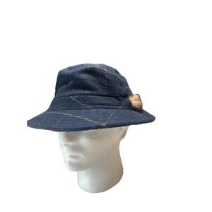 VINTAGE SHANDON IRELAND WOOL FEDORA HAT XL Blue Plaid Side Feathered Grandpa